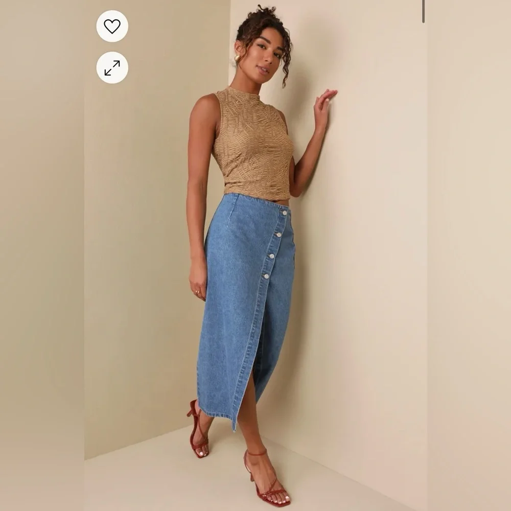 Lulus Asymmetrical Slit Denim Midi Skirt - Picture 7 of 8